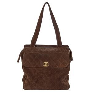 Chanel brown suede quilted shoulder bag